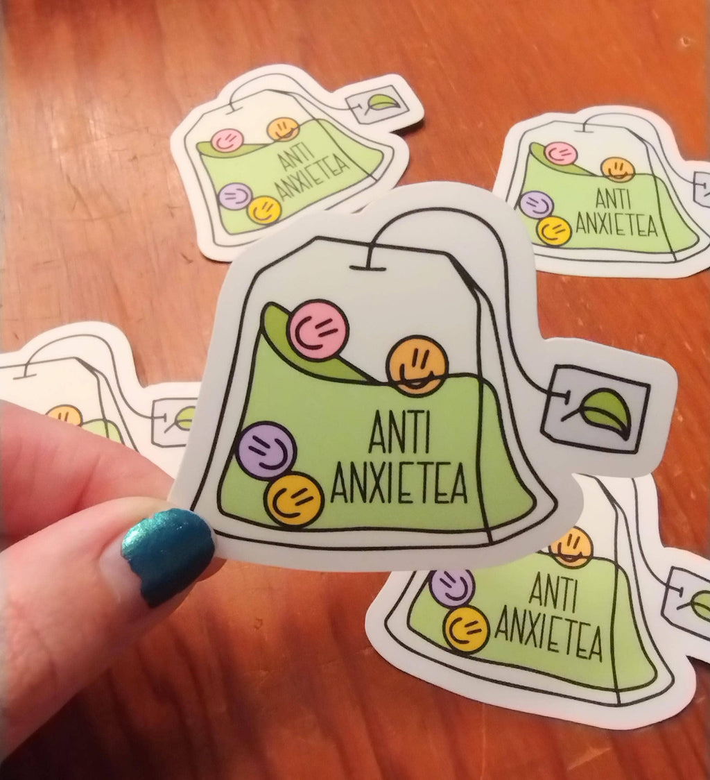 Anti-Anxiety Cute Tea Bag Sticker with Humor Decals