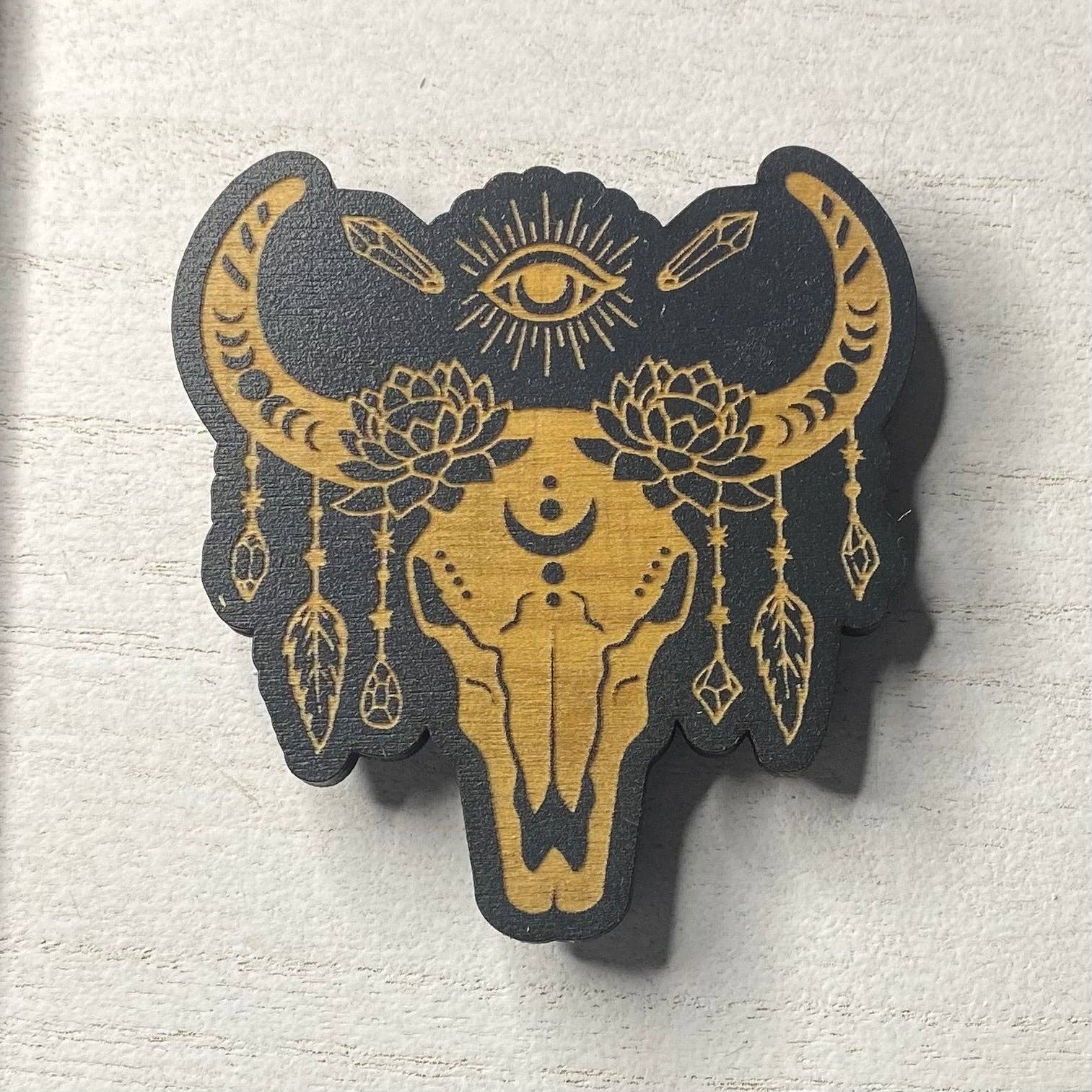 Longhorn Skull Wooden Magnet