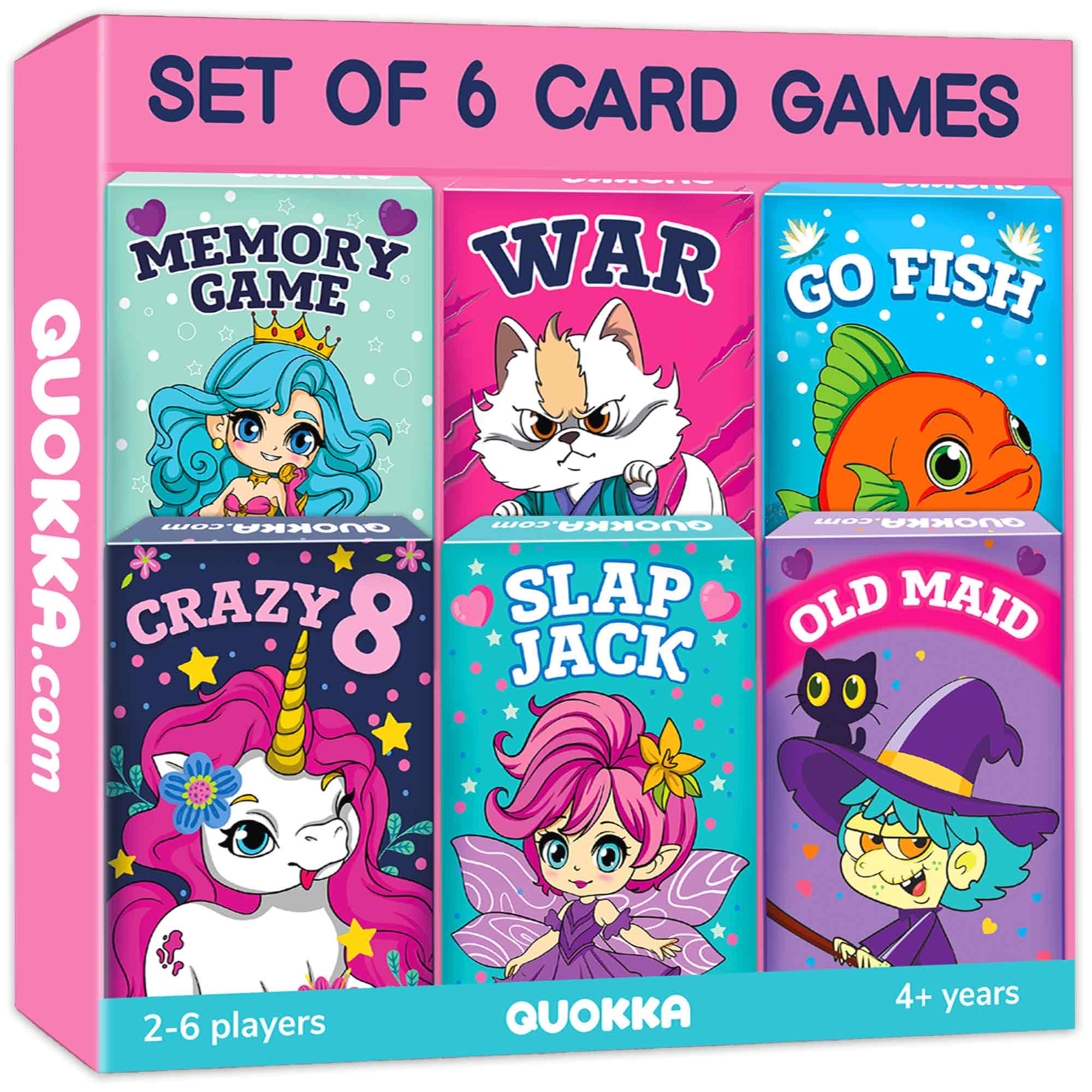 6 Fun Card Games for Kids (Pink)