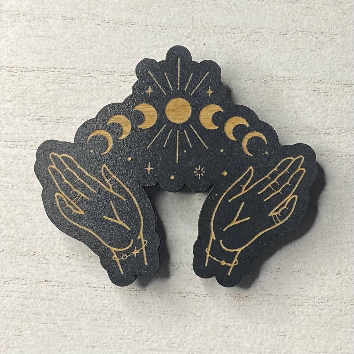 Moon Phase with Hands Wooden Magnet